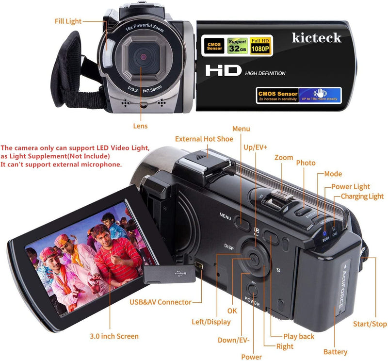 Video Camera Camcorder Digital Camera Recorder kicteck Full HD 1080P 15FPS 24MP 3.0 Inch 270 Degree Rotation LCD 16X Zoom Camcorder with 2 Batteries(604s) - Premium CAMERAS AND CAMCORDERS from Visit the kicteck Store - Just $110.99! Shop now at Handbags Specialist Headquarter