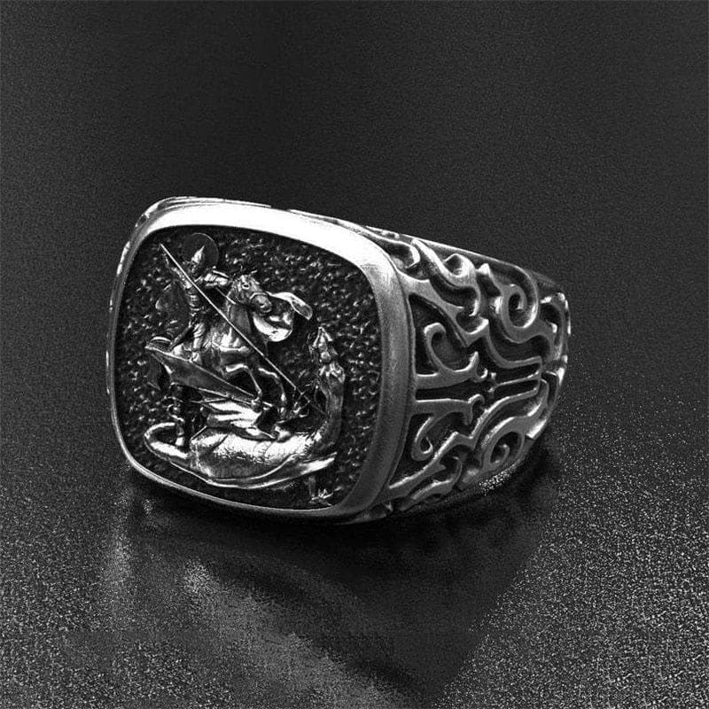 Vintage Saint George Hero Rings For Men White Gold Jewelry European and American Myths Ward off Evil Spirit Retro Male Ring - Premium Men Rings from eprolo - Just $24.99! Shop now at Handbags Specialist Headquarter