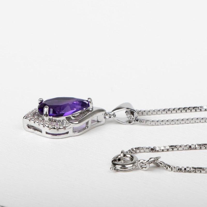 Water Drop Shaped Pendant Amethyst Necklace for Women Temperament Gemstone Silver 925 Jewelry Weddings Gift - Premium Necklaces from eprolo - Just $19.99! Shop now at Handbags Specialist Headquarter