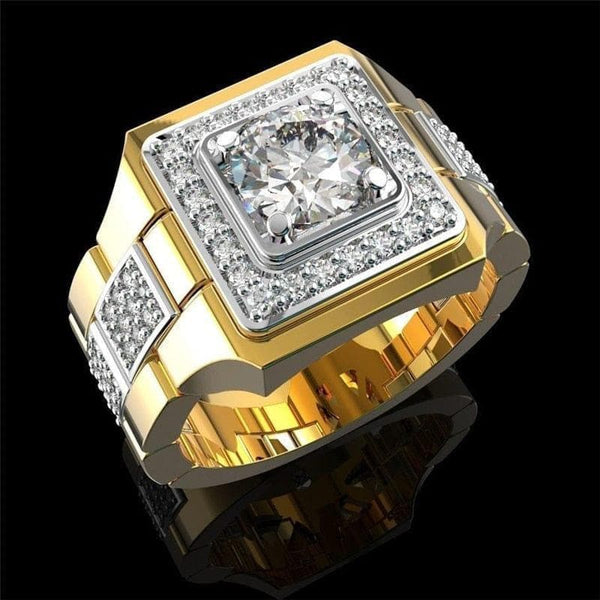 White Round Zircon Two Tone Square Watch Rings For Men Vintage Fashion Gold/Silver Color CZ Stone Engagement Ring Male Jewelry - Premium Men Rings from eprolo - Just $24.99! Shop now at Handbags Specialist Headquarter