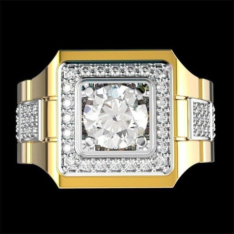 White Round Zircon Two Tone Square Watch Rings For Men Vintage Fashion Gold/Silver Color CZ Stone Engagement Ring Male Jewelry - Premium Men Rings from eprolo - Just $24.99! Shop now at Handbags Specialist Headquarter