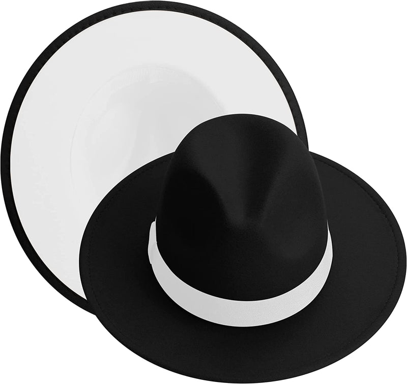 Wide Brim Fedora Hats for Women Men Two Tone Dress Hat Felt Panama Hat in Two Audlt Size - Handbags Specialist Headquarter