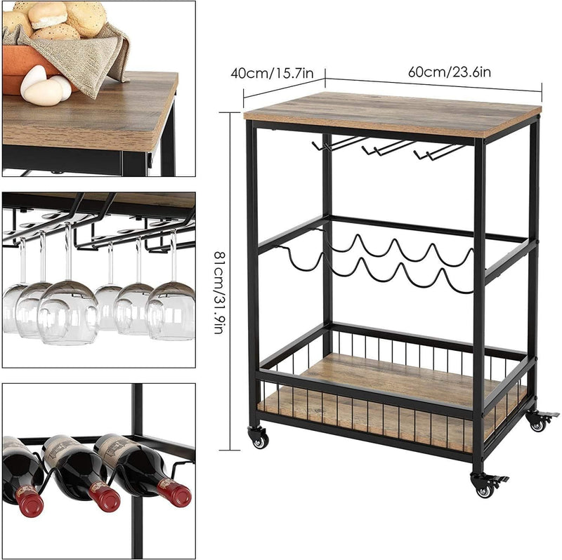 Wine Bar Cart, Simple Modern Beverage Cart with Wine Rack/Glass Holder, Rolling Serving Cart with Lockable Wheels for Home Kitchen, Wood, and Metal Frame, Rustic Brown - Premium 16354791 from Amazon US - Just $135.98! Shop now at Handbags Specialist Headquarter