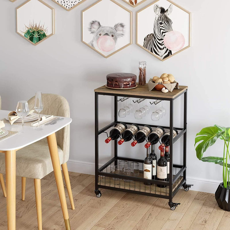 Wine Bar Cart, Simple Modern Beverage Cart with Wine Rack/Glass Holder, Rolling Serving Cart with Lockable Wheels for Home Kitchen, Wood, and Metal Frame, Rustic Brown - Premium 16354791 from Amazon US - Just $135.98! Shop now at Handbags Specialist Headquarter