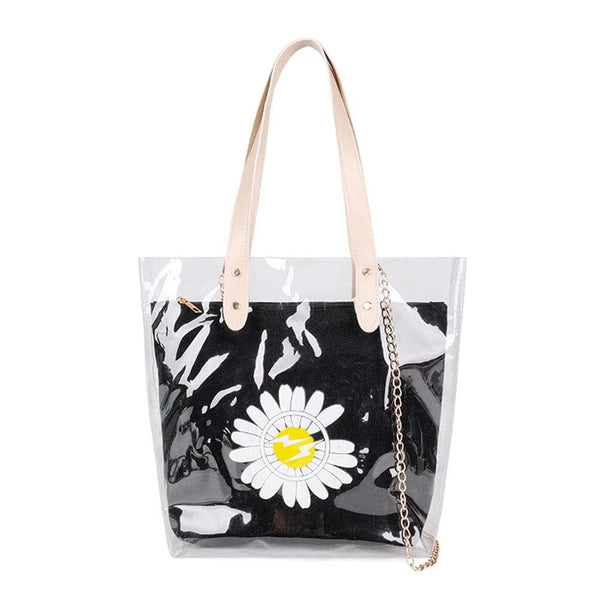 Winnereco 2pcs/set Flower Shoulder Tote Bag PVC Transparent Women PU Handbags (Black) - Premium Handbags from Winnereco - Just $28.94! Shop now at Handbags Specialist Headquarter