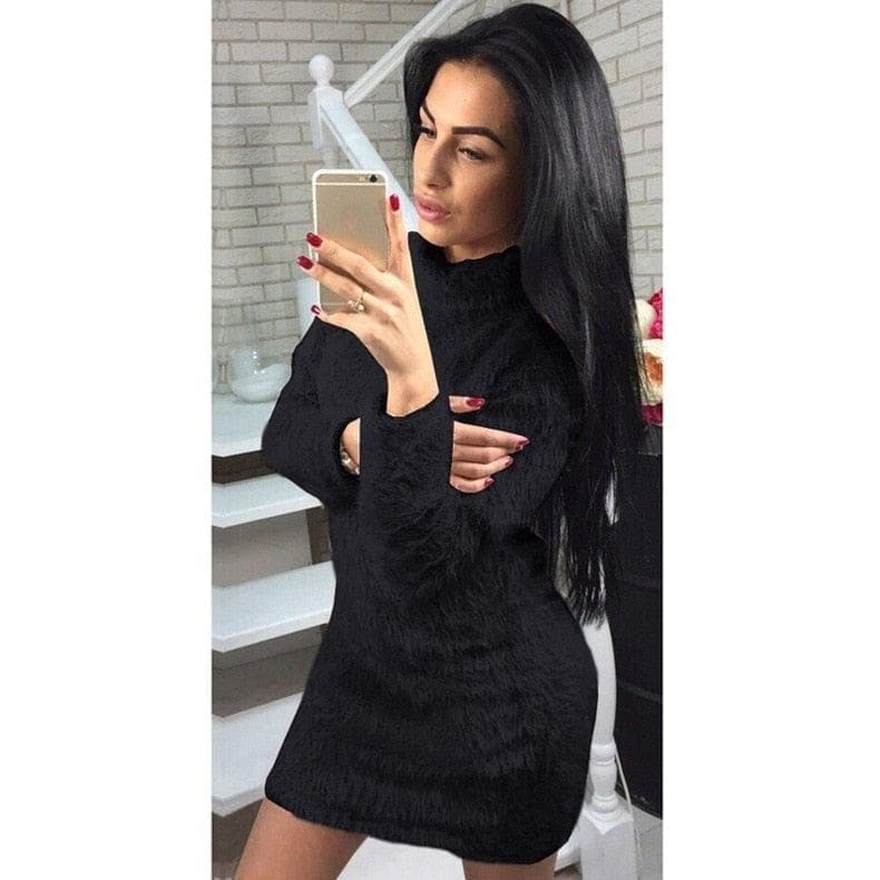 Winter Plush Warm Sweater Dress Women Long Sleeve Turtleneck Dresses Party Bodycon Mini Dress Bandage Knitted Vestidos Female - Premium Dresses from eprolo - Just $18.58! Shop now at Handbags Specialist Headquarter