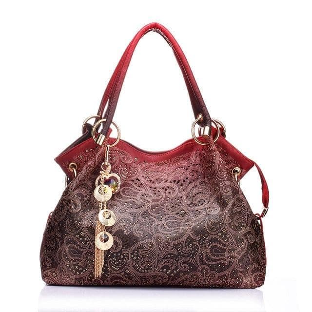 women bag hollow out ombre handbag floral print shoulder bags ladies pu leather tote bag red/gray/blue - Premium WOMEN'S Handbags from eprolo - Just $39.99! Shop now at Handbags Specialist Headquarter