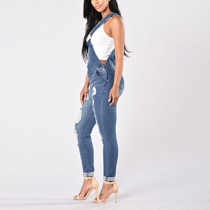 Women Overalls Cool Denim Jumpsuit Ripped Holes Casual Jeans Sleeveless Jumpsuits - Premium Women jeans from eprolo - Just $31.99! Shop now at Handbags Specialist Headquarter