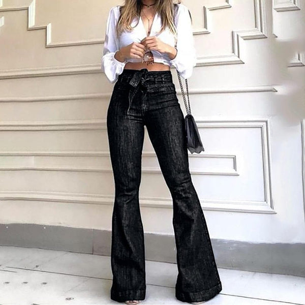 Women's Jeans High Waist Denim Flare Pants Street Style Blue Skinny Sexy Vintage Ladies Flared Trousers Bell Bottom Jeans Fall - Premium Women jeans from eprolo - Just $36.92! Shop now at Handbags Specialist Headquarter
