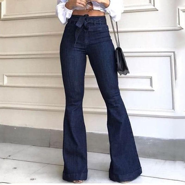 Women's Jeans High Waist Denim Flare Pants Street Style Blue Skinny Sexy Vintage Ladies Flared Trousers Bell Bottom Jeans Fall - Premium Women jeans from eprolo - Just $36.92! Shop now at Handbags Specialist Headquarter
