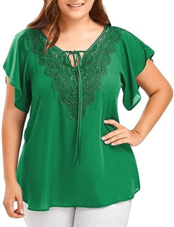Womens  Lace Stitching Curve Appeal Lace T-Shirt Blouse Bat Lagre Size Short Sleeve Tops - Premium 2368365011 from Amazon US - Just $26.01! Shop now at Handbags Specialist Headquarter