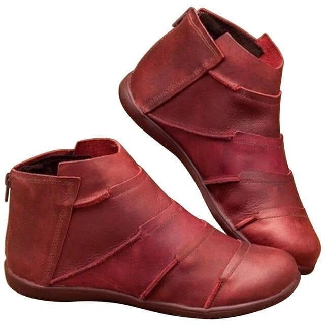 Women's PU Leather Ankle Boots Women Autumn Winter Cross Strappy Vintage Women Punk Boots Flat Ladies Shoes Woman Botas Mujer - Handbags Specialist Headquarter