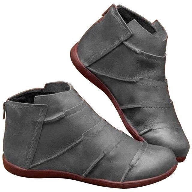 Women's PU Leather Ankle Boots Women Autumn Winter Cross Strappy Vintage Women Punk Boots Flat Ladies Shoes Woman Botas Mujer - Handbags Specialist Headquarter