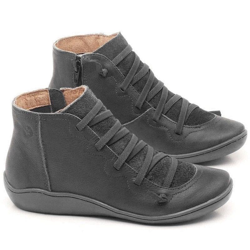 Women's PU Leather Ankle Boots Women Autumn Winter Cross Strappy Vintage Women Punk Boots Flat Ladies Shoes Woman Botas Mujer - Premium Women Sneakers from . - Just $34.28! Shop now at Handbags Specialist Headquarter