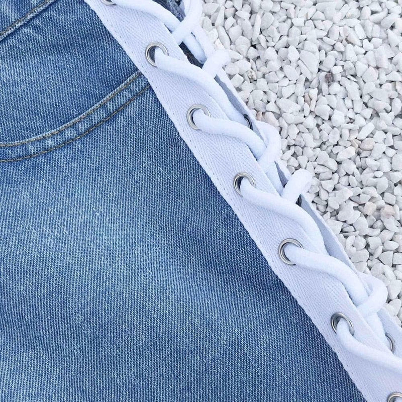 Women's Sexy High Waist Hole Bandage Cut Off Denim Jeans Shorts White Black Blue - Premium Women jeans from eprolo - Just $29.99! Shop now at Handbags Specialist Headquarter