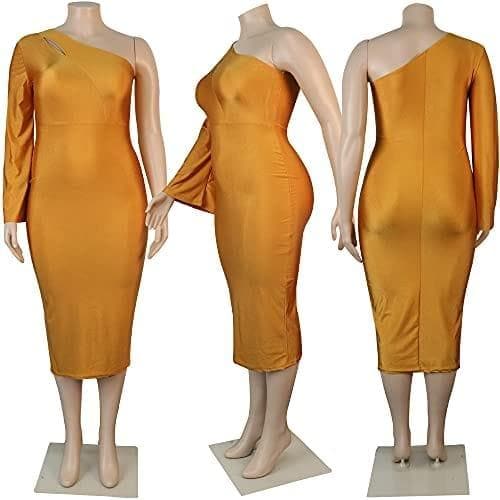 Women's Sexy Plus Size Dresses Club Bodycon Midi Dress (Yellow, XX-Large) - Premium Dresses from Ranfare - Just $27.99! Shop now at Handbags Specialist Headquarter
