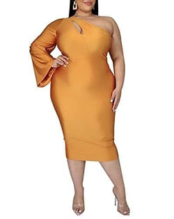 Women's Sexy Plus Size Dresses Club Bodycon Midi Dress (Yellow, XX-Large) - Premium Dresses from Ranfare - Just $27.99! Shop now at Handbags Specialist Headquarter