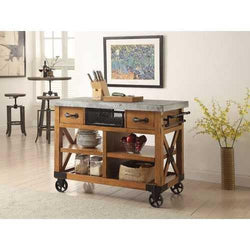 Wood and Metal Kitchen Cart, Antique Oak Brown - Premium Carts from HomeRoots Kitchen - Just $1860.0! Shop now at Handbags Specialist Headquarter