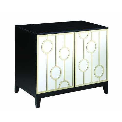 Wood and Metal Server with Mirrored Doors and Geometric Designs, Black and Gold - Premium Carts from HomeRoots Kitchen - Just $1478.05! Shop now at Handbags Specialist Headquarter