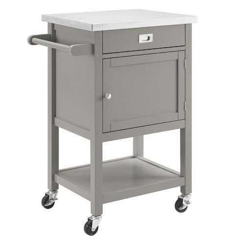 Wooden Apartment Cart with Drawer and Caster Wheels, Gray and Silver - Premium Carts from HomeRoots - Just $486.0! Shop now at Handbags Specialist Headquarter
