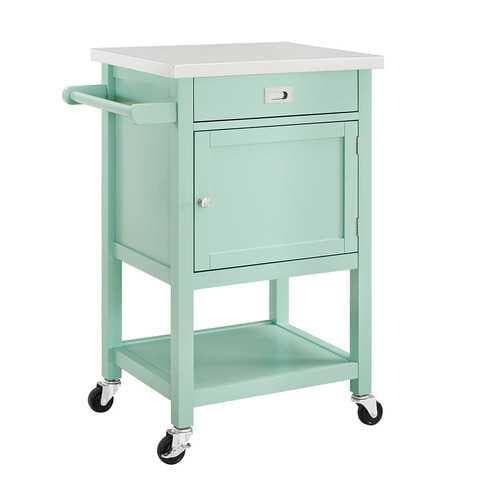 Wooden Apartment Cart with Drawer and Caster Wheels, Green and Silver - Premium Carts from HomeRoots - Just $486.0! Shop now at Handbags Specialist Headquarter