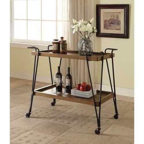Wooden Serving Cart with Metal Legs, Oak Brown & Black - Premium Carts from HomeRoots Kitchen - Just $311.0! Shop now at Handbags Specialist Headquarter