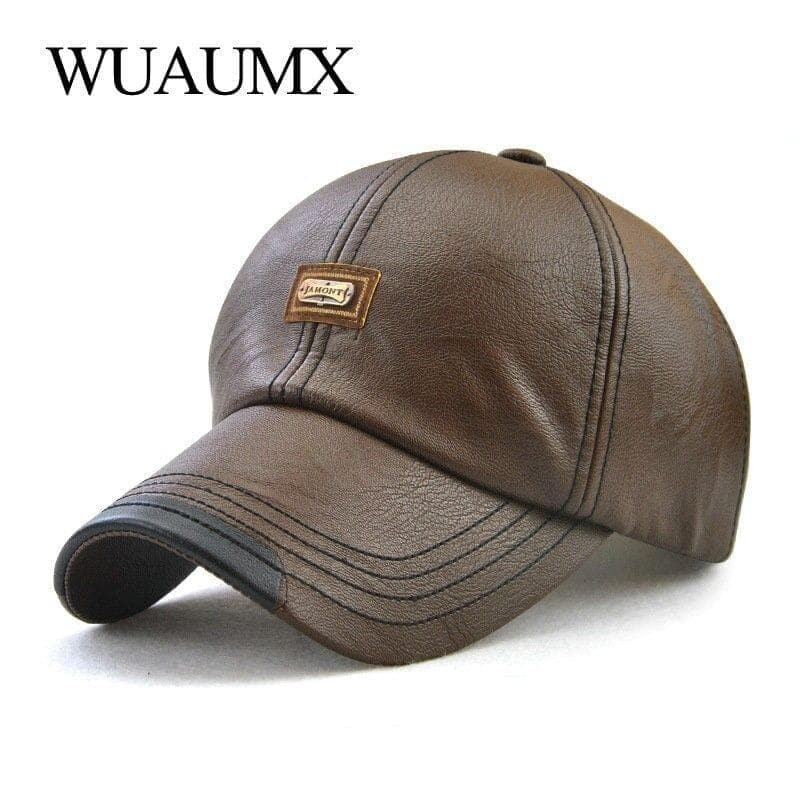 Wuaumx Brand Fall Winter PU Leather Baseball Caps For Men Dad Hat Black Bone Snapback Cap Adjustable - Premium Men caps from eprolo - Just $33.99! Shop now at Handbags Specialist Headquarter