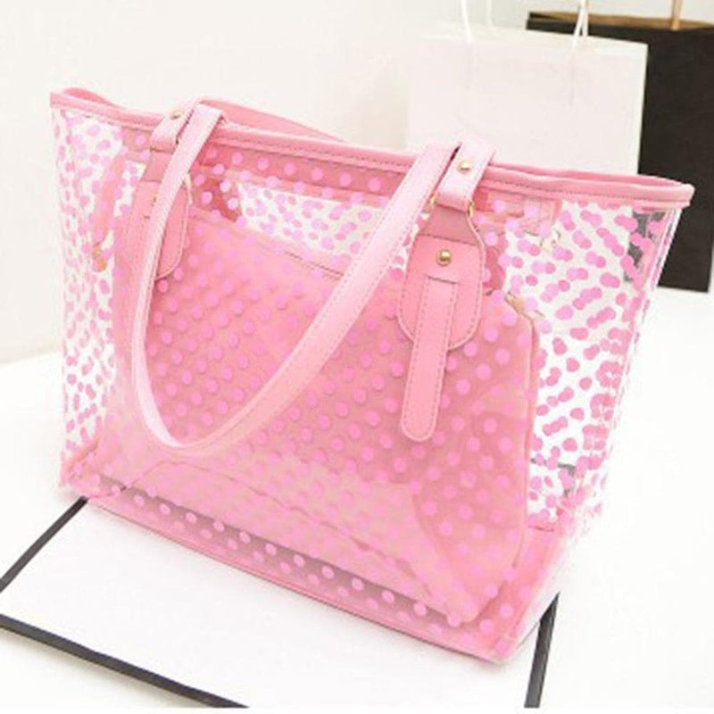 Yesbay 2Pcs/Set Women Transparent Polka Dot Print Jelly Bag Shoulder Pouch Handbag Tote,Pink - Premium Handbags from Yesbay - Just $29.11! Shop now at Handbags Specialist Headquarter