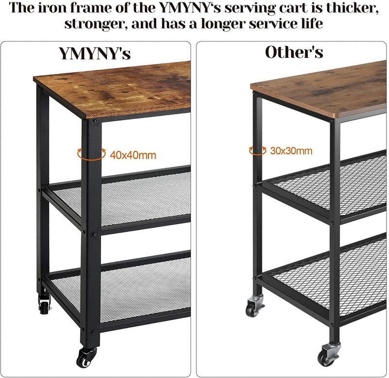 YMYNY Industrial Serving Cart, 3-Tier Kitchen Rolling Utility Microwave Cart, Vintage End Table on Wheels for Living Room, Home Storage with Metal Frame, Easy to Assemble, Rustic Brown UTMJ011H - Premium 16354791 from Amazon US - Just $112.99! Shop now at Handbags Specialist Headquarter