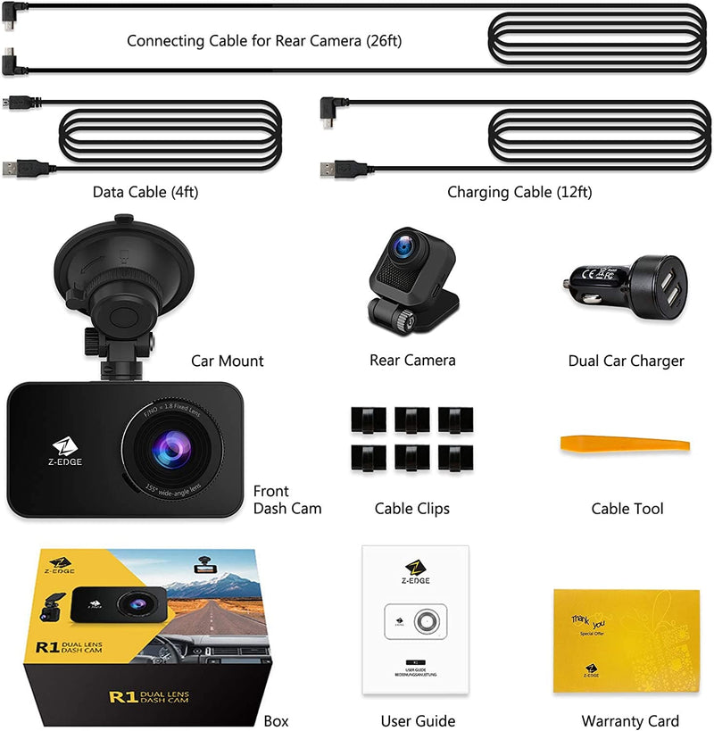 Z-Edge WiFi Dash Cam, 1920x1080P FHD, Front and Rear Dash Cam, Dual Cam, Car DVR, Night Vision, 16GB SD Card Included, Parking Mode, G-Sensor, Loop Recording - Premium CAMERAS AND CAMCORDERS from Visit the Z Z-EDGE Store - Just $145.99! Shop now at Handbags Specialist Headquarter