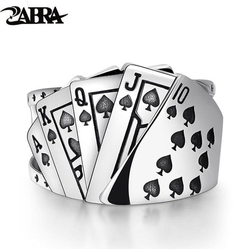 ZABRA Poker Ring Solid 925 Silver Rock Punk Rings For Men Women Black Signet Jewelry Adjustable Size 7 To 10 Can Cutomize Size - Premium Men Rings from eprolo - Just $37.00! Shop now at Handbags Specialist Headquarter