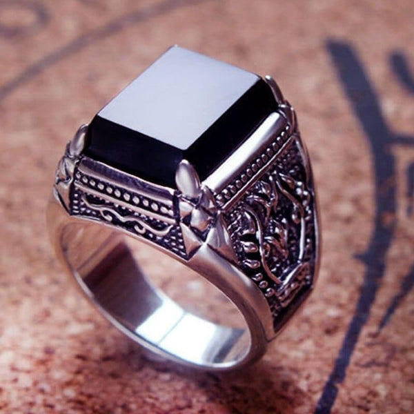ZABRA Real 925 Silver Black Zircon Ring For Men Female Engraved Flower Men Fashion Sterling Thai Silver Jewelry Synthetic Onyx - Premium Men Rings from eprolo - Just $36.99! Shop now at Handbags Specialist Headquarter